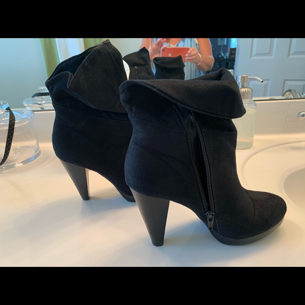 Black suede fold over bootie